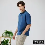 JEEP 男裝 撞色條紋領短袖POLO衫-藍色