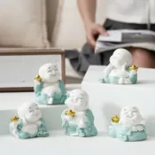 全球選品1館 生活百貨 創意Q版車用招財擺件陶瓷彌勒佛可愛裝飾客廳禪意桌面小擺件