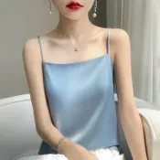 小茉莉 韓國 東大門 ✨ ins米蘭 上衣 襯衫 小紅書2025夏季吊帶女士夏季西裝女內白色美背緞面氣質醋酸打底上衣背心