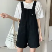 成名在望 背帶褲/吊帶褲/連體褲（女） 牛仔背帶短褲女2022年夏季新款韓版寬鬆減齡大尺碼闊腿五分褲潮【CM16279】