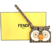 FENDI 芬迪 Best Friends Forever FF貓頭鷹釦帶 包包褂飾卡片夾 萬用夾(咖啡色)
