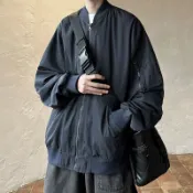 輕熟風美式藍色飛行夾克男 春秋款潮牌工裝高級感棒球服外套男