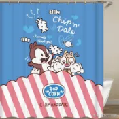 不透光浴簾 浴簾防水防黴 防水浴簾加長 浴室窗簾防水遮光 隔間簾 卡通門簾衛生間浴簾奇奇蒂蒂花栗鼠洗澡簾裝飾布衣櫥柜棕色