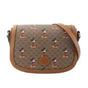 【GUCCI】Disney x Gucci 迪士尼聯名米奇圖案翻蓋馬鞍包(焦糖色)_展示品