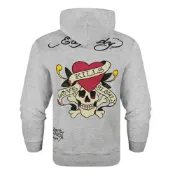 美國百分百【全新真品】Ed Hardy 潮牌 連帽 T恤 長袖 帽T 刺青 骷髏 愛殺 灰色 M號 F957