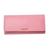 FENDI 經典品牌LOGO銘牌防刮牛皮多卡機能壓釦式長夾(粉紅/8M0251)
