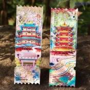 【朗月甄選】四大名樓AR票根流沙冰箱貼亞克力鸛雀黃鶴嶽陽樓滕王閣旅遊紀念品