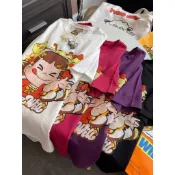 短袖 純棉T恤 100%棉 可愛 不二家 卡通 牛奶妹 短袖t 3XL 寬鬆 百搭 女生上衣
