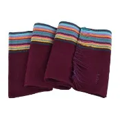 【Paul Smith】PAUL SMITH刺繡LOGO美麗諾羊毛側條紋設計針織圍巾(酒紅x多彩)
