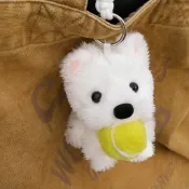 【台灣出貨】W-ACE 🌈撿球小狗 比熊犬🎀網球吊飾 12cm白色毛絨公仔玩偶 包包掛件  鑰匙圈  球友禮物 交換禮物