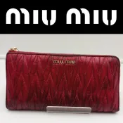 台北自售:MIU MIU經典精緻小羊皮革時尚抓皺紅色大容量長夾非美國製全牛皮革LV格紋TODS元起標Hermes結婚晚宴