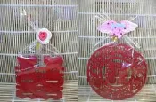 雙喜~囍字杯墊~DIY送玫瑰花/雙心翅膀飾物+opp袋包裝.結婚禮小物贈品二次進場婚宴送客禮品