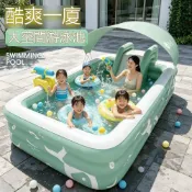 (店+)可摺疊防曬遮陽充氣游泳池親子互動家庭戶外加厚耐磨一鍵收納水池