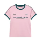 (店+)【LI-NING 李寧】ATSW366-4 LiNing李寧 冰棒T 美式復古休閒時尚百搭足球少女學院風夏季短袖沁涼字母圓領 T恤 女款 豆蔻粉