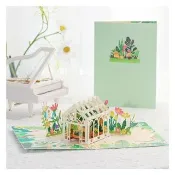 Paper Play 萬用卡片-3D立體紙雕繽紛鮮花花房主題造型卡片 母親節卡片 感謝卡片 告白卡片(3D卡片)
