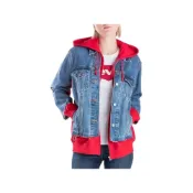 (店+)【LEVIS】72737-0000 levi’s 假兩件連帽拉鏈長袖牛仔外套 女款 藍色