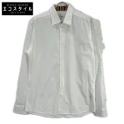 【DOKODEMO】Burberry 8032308 白色棉質府綢 TB 字母刺繡復古格紋長袖扣襯衫 M 碼 [二手]