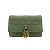 【DOKODEMO】二手 Dior Glycine 錢包，Lady Dior Cannage 雙折錢包，品牌零錢包，鈔票夾，綠色