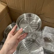 臺灣有貨⚡316不銹鋼空氣炸鍋烤盤帶網濾水濾油圓盤熟食展示盤燒烤撒料盤子 瀝水托盤 帶網 油炸控隔漏油燒烤盤 長方形