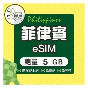 【環亞電訊】eSIM菲律賓03天總量5GB(eSIM 24H自動發貨 免等待免換卡  菲律賓上網 宿霧網卡 菲律賓網卡)