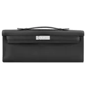 HERMES 愛馬仕 Kelly Cut Pochette Swift皮手拿晚宴包(黑89/銀釦)