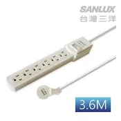 SANLUX台灣三洋3孔6座單切12尺平貼式安全延長線3.6M－SYPW－361C