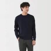 【MUJI 無印良品】男可水洗米蘭諾螺紋圓領針織衫(深灰/黑色/粉米/深紫/暗藍)
