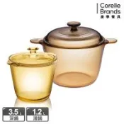 (雙鍋組)【美國康寧】Visions Flair 晶華透明鍋-1.2L+ 晶彩透明鍋-3.5L