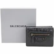 BALENCIAGA 巴黎世家 Le City Arena Storico揉製羊皮三折迷你短夾(黑色)