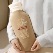 【Dagebeno荷生活】可拆洗絨布套注水型熱水袋 長條型親膚絨毛保暖防寒注水保暖袋(1入)