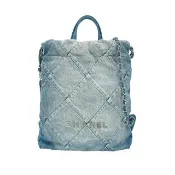 【CHANEL 香奈兒】22 刷色牛仔布銀鍊手提後背包(AS3859-藍)-二手品