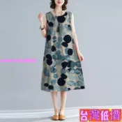 悅裳💎台灣免運💎夏季新款民族風印花大擺洋裝女中年媽媽裝中長款無袖背心裙