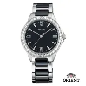 ORIENT 東方錶 DRESS系列 時尚晶鑽羅馬陶瓷女錶-黑/34mm