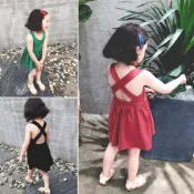 女童 連身裙 小洋裝 露背  清涼 小洋裝 後背 交叉連身裙1080206