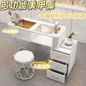 (店+)免運 開立發票/ 奶油風美甲桌 白色日式多功能桌子 玻璃單人全套輕奢美甲桌 網紅簡約美甲臺 帶收納 多功能美甲桌 化妝桌