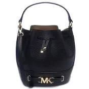 Michael Kors  新款金屬MK LOGO全皮革手提斜背兩用水桶包(黑)