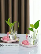 協貿國際日用品生活8館 ins創意火烈鳥水培綠植玻璃花瓶器皿擺件組合床頭裝飾擺件綠蘿