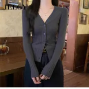 IELGY 修身 V 領針織上衣,女式束腰百搭開衫