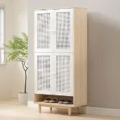 【WAKUHOME 瓦酷家具】Antony極簡北歐風白楓木2.7尺四門藤編高鞋櫃-透氣門設計-A024-S664
