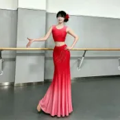 🔥桃園出貨🔥 傣族舞演出服 表演服 練功服 魚尾裙 孔雀舞服 顯瘦 修身 傣族舞蹈舞蹈服裝服裝新款彩雲表演成人孔雀舞