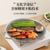 轉機商店 【三層鋼不沾】烤盤 燒烤盤 煎盤 鐵板燒盤 戶外烤肉盤 雙耳蜂窩設計 不沾塗層 爐灶通用 露營野炊必備 導油凹槽設計
