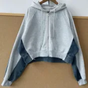 【WildLady】特 日本日系時髦休閒百搭牛仔拼接連帽拉鏈拼色設計夾克 外套ADD COLOR
