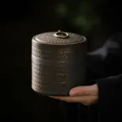 全球選品1館 生活百貨 茶葉罐陶瓷罐中式復古鎏金竹編紋小茶罐家用茶葉缸手工密封茶倉