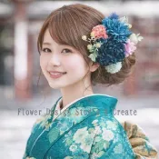 Pinkoi 代購 - 海軍藍與藍綠色系花朵髮飾，適合成人式、畢業典禮、婚禮，海軍藍、藍綠、薄荷綠、風鈴木、水引、和服袴