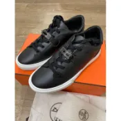 Hermes專櫃正品霧黑 Kelly扣真皮運動鞋休閒鞋 球鞋 DAY EU 42.5 so black