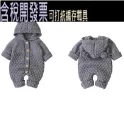 新生嬰兒耳朵連帽針織連身衣雪衣緊身衣褲工作服適合幼兒連身衣兒童可愛幼兒衣服