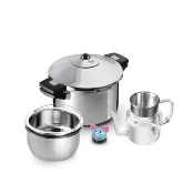 【Kuhn Rikon】瑞士6L壓力鍋+煉雞精配件+油水分離壺1200cc+UCOM 超萌粉彩豬計時器(來自瑞士第一品牌)