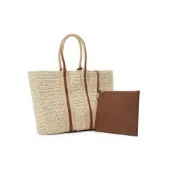 (店+)【CHARLES & KEITH】小CK 大容量百搭款 拉菲草 編織包托特包Tote包購物袋單肩包 大號 女款 巧克力色/白色 CK2-30782131