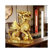 (店+)黃銅精工火麒麟擺件一對 公母福財麒麟 家居辦公裝飾禮品