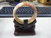 二手舖 NO.5588 天然玉石 A貨 高檔化石菊花玉手鐲 手環 寬版 玉鐲 玉環 發財玉 有機寶石